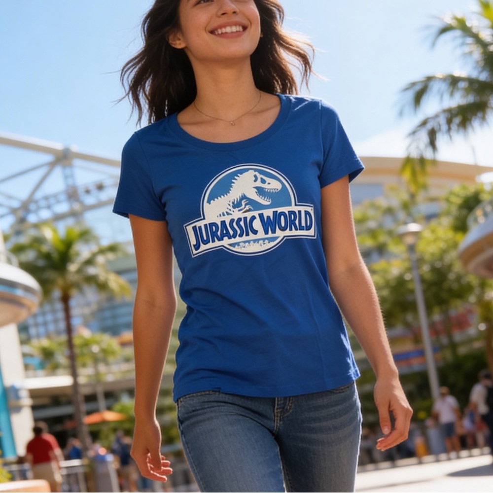 NWT Universal Studios Royal Blue Jurassic World Logo Tee